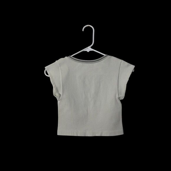 Out From Under Womens Ribbed Knit Short Sleeve Top M/L White & Gray - Picture 2 of 3